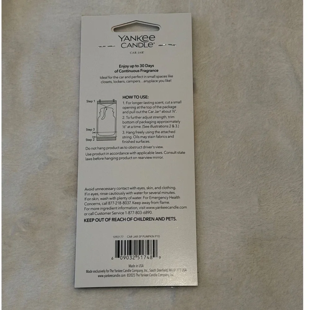 Yankee Candle Spiced Pumpkin Car Jar Hanging Air Freshener Scented New